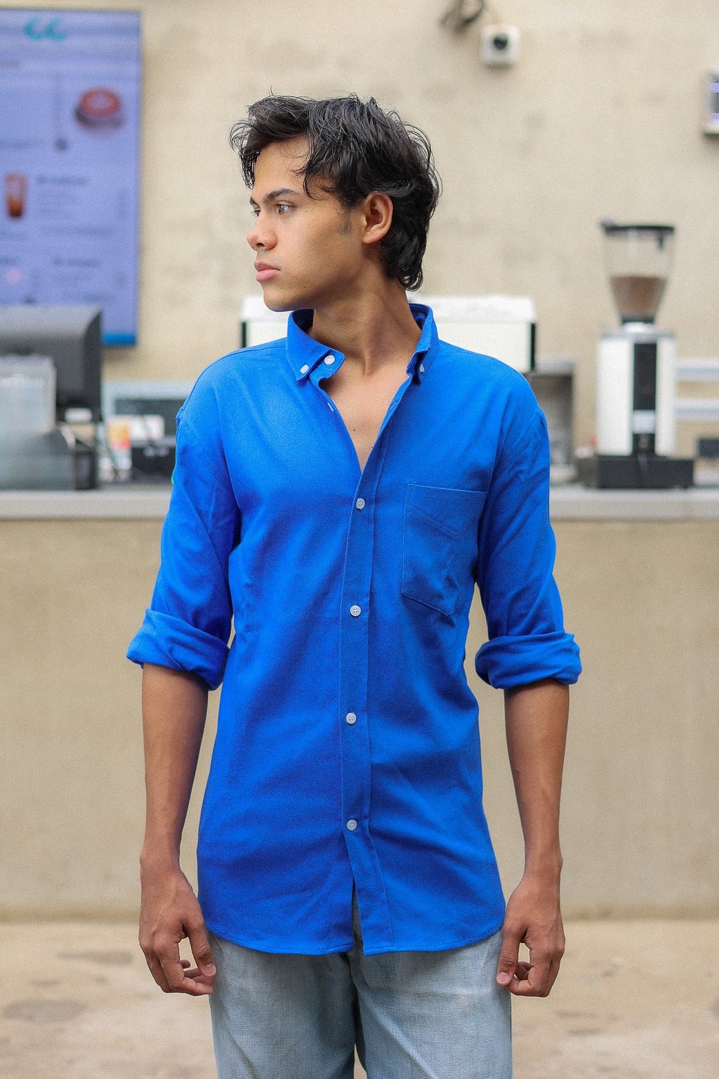 Royal blue Oxford Shirt with classic fit