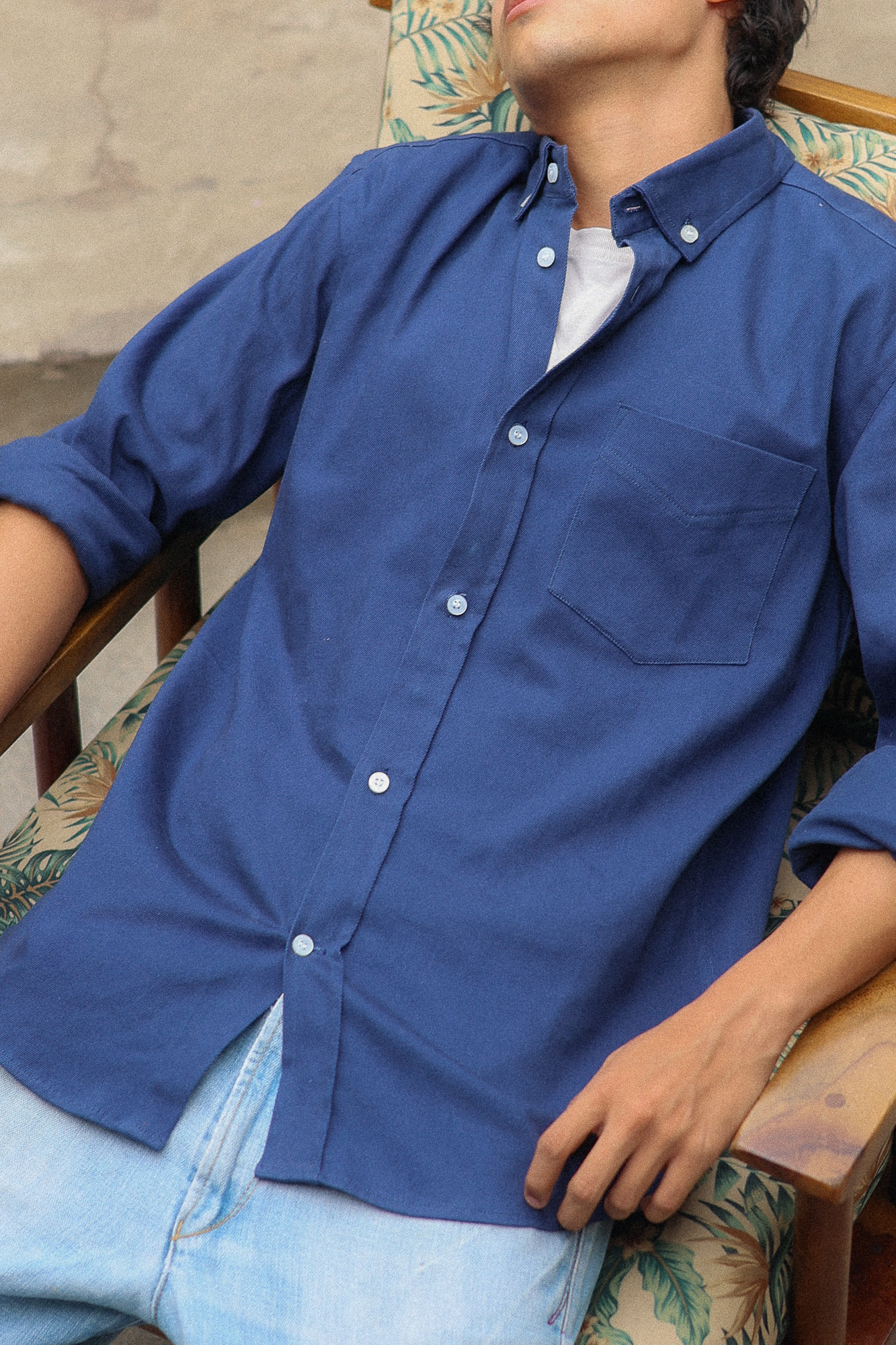Navy blue Oxford Shirt with classic fit