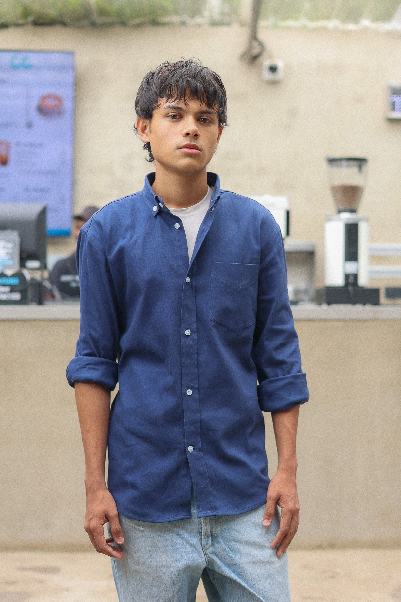 Navy blue Oxford Shirt with classic fit