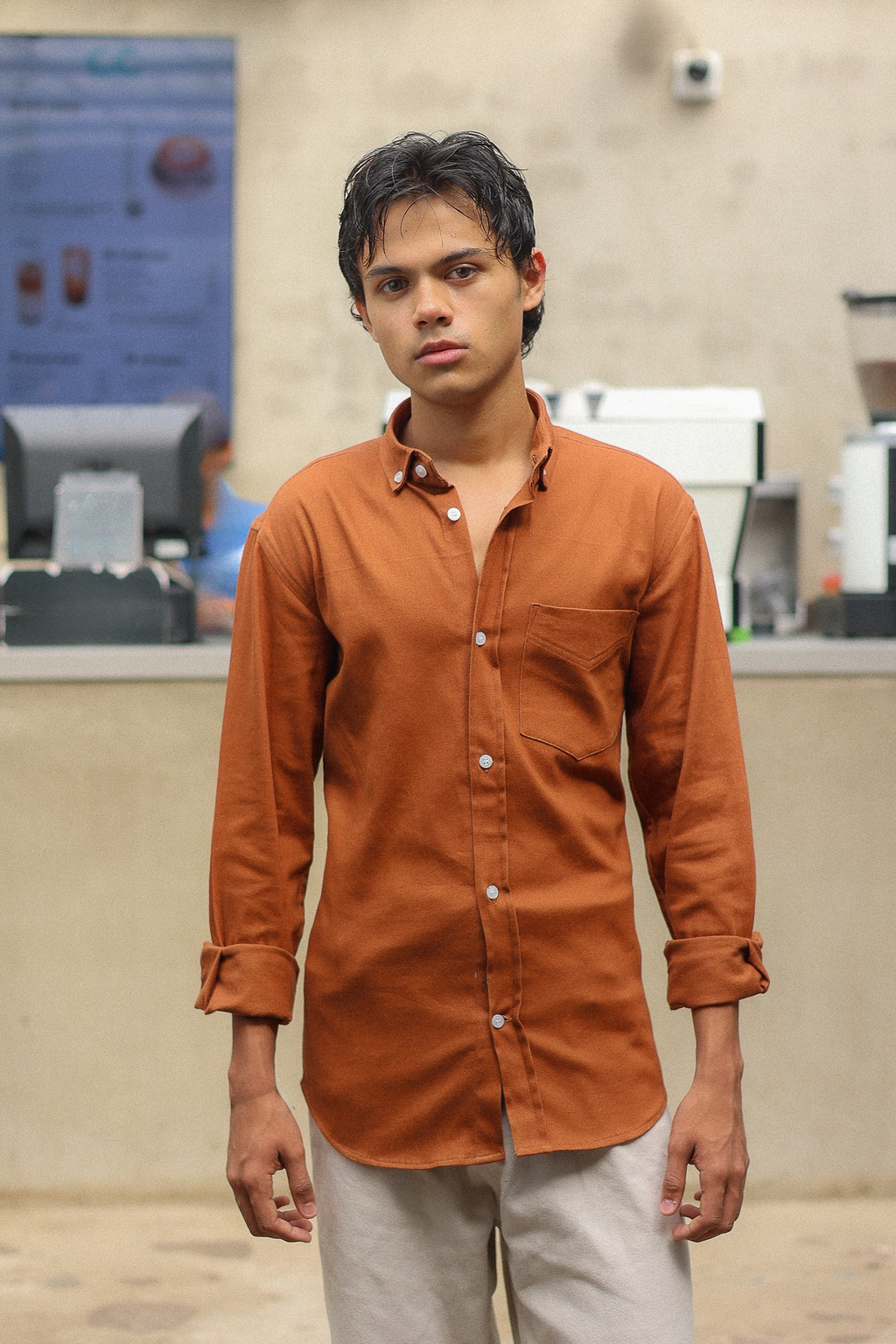 Burnt orange Oxford Shirt with classic fit