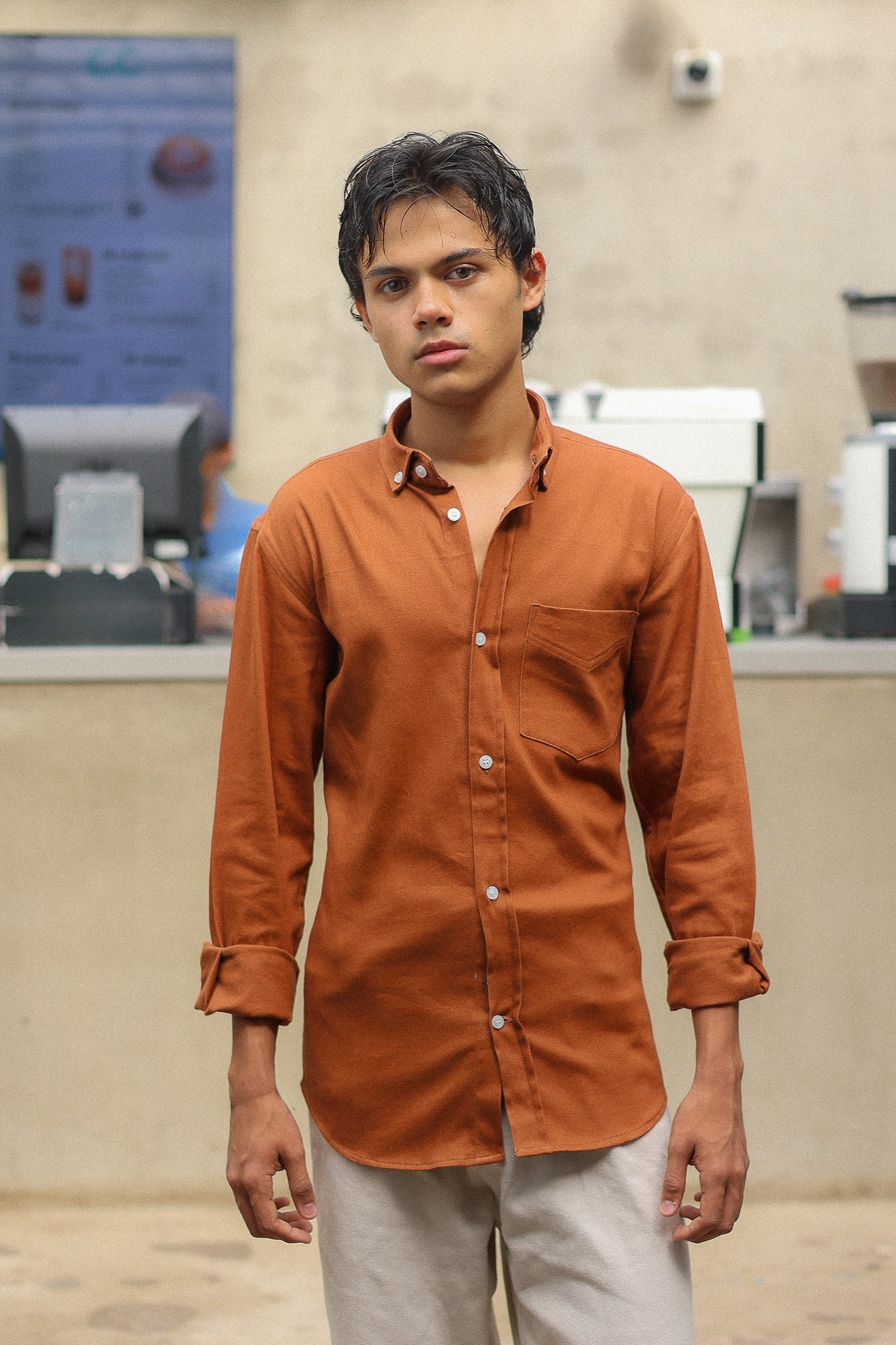Burnt orange Oxford Shirt with classic fit